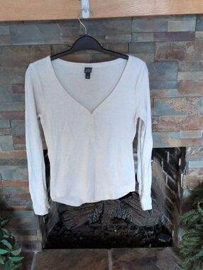 wild fable Cream Long-Sleeve V-Neck Henley Top